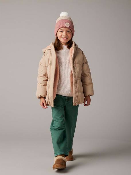 Fille-Manteau, veste-Doudoune-Doudoune mi longue garnissage plume et duvet fille moufles amovibles