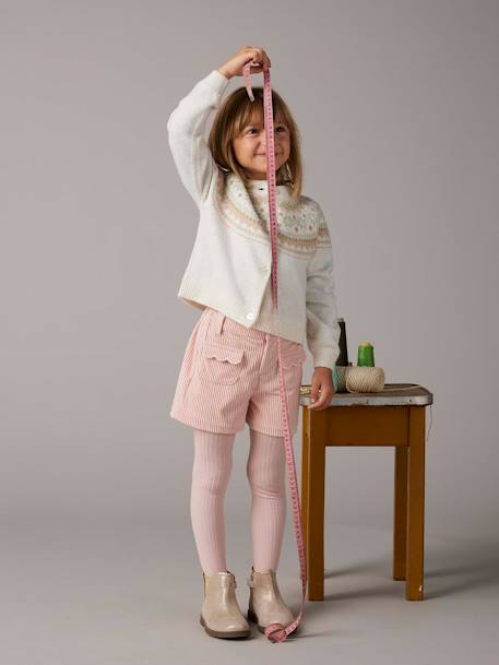 Gilet jacquard fille maille fantaisie fil brillant écru+rose poudré 5 - vertbaudet enfant 