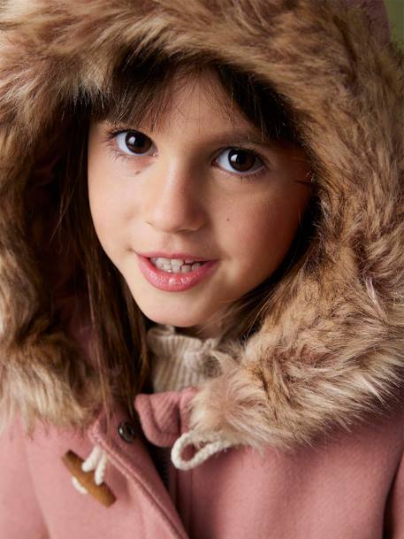 Duffle-coat à capuche en drap de laine fille fermé par brandebourgs blush+camel 5 - vertbaudet enfant 