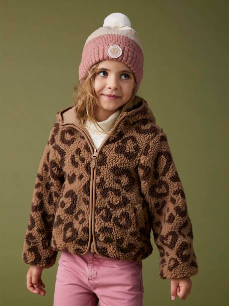 Veste à capuche en sherpa imprimée léopard fille marron imprimé 1 - vertbaudet enfant 