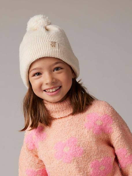 Ensemble fille en maille côtelée bonnet + écharpe + moufles/mitaines beige chiné+vieux rose 11 - vertbaudet enfant 