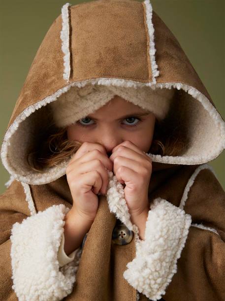 Manteau à capuche en peau lainée réversible fille marron 3 - vertbaudet enfant 