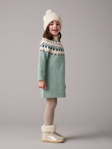 Robe jacquard en tricot fille bleu nuit+vert de gris 8 - vertbaudet enfant 