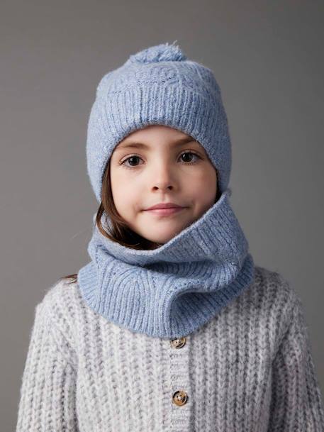 Fille-Accessoires-Ensemble bonnet + snood + moufles en maille torsadée mousseuse