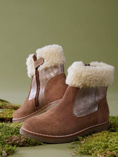 Boots fourrées et zippées cuir fille camel 7 - vertbaudet enfant 