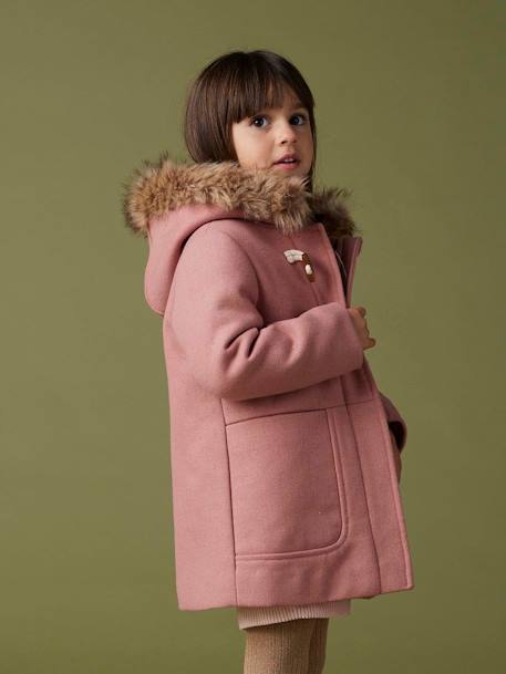 Duffle-coat à capuche en drap de laine fille fermé par brandebourgs blush+camel 3 - vertbaudet enfant 