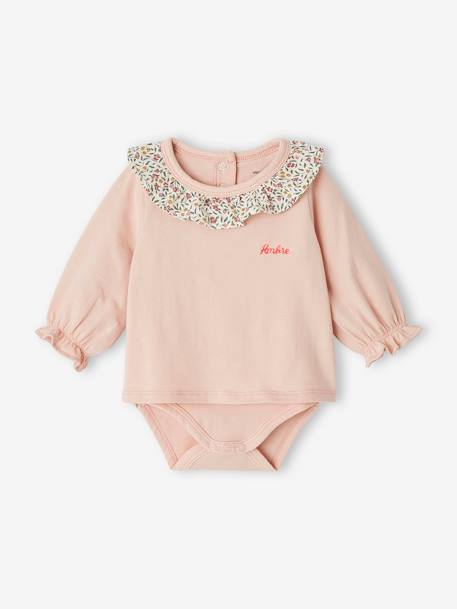 T-shirt body col volanté bébé personnalisable ivoire+rose poudré 11 - vertbaudet enfant 