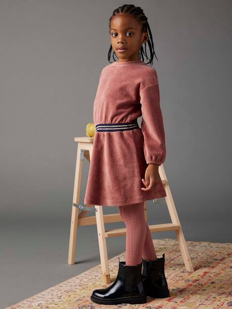 Robe en velours ceinture rayée irisée fille bleu canard+bois de rose 4 - vertbaudet enfant 