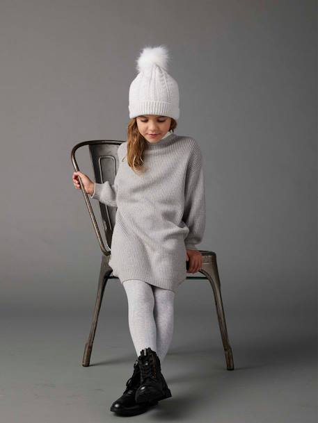 Robe en maille fine col en broderie anglaise fille écru irisé+gris chiné 5 - vertbaudet enfant 