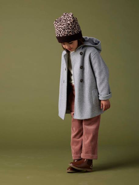 Fille-Manteau, veste-Manteau, parka, blouson-Manteau à capuche en lainage effet flanelle fille