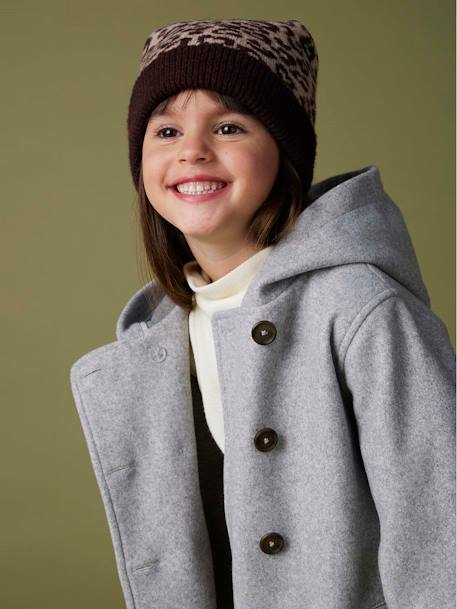 Manteau à capuche en lainage effet flanelle fille gris chiné 3 - vertbaudet enfant 