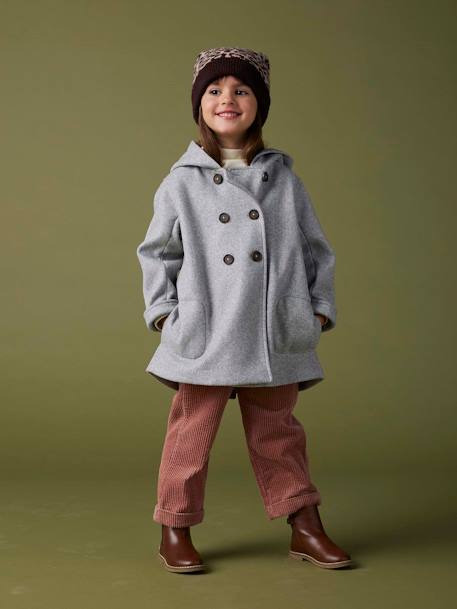 Manteau à capuche en lainage effet flanelle fille gris chiné 2 - vertbaudet enfant 