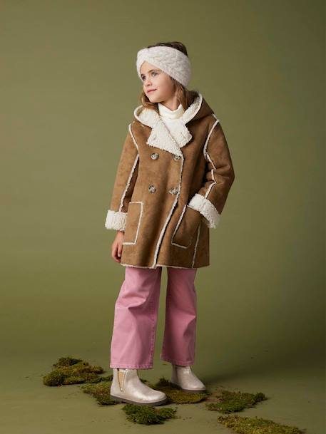 Manteau à capuche en peau lainée réversible fille marron 1 - vertbaudet enfant 