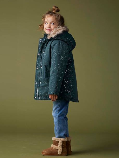 Parka à paillettes glitter fille doublée fausse fourrure blush+vert émeraude 7 - vertbaudet enfant 