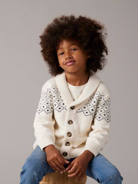 Gilet jacquard garçon blanc chiné 1 - vertbaudet enfant 