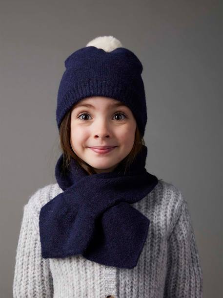 Ensemble bonnet à pompon + écharpe fille en maille mousseuse marine 4 - vertbaudet enfant 