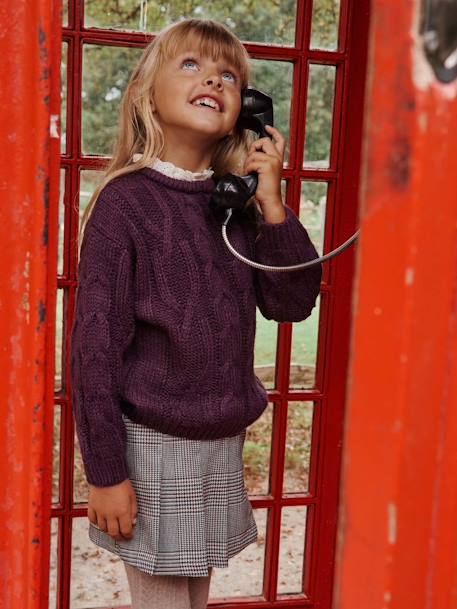 Pull à torsades col broderie anglaise fille prune 5 - vertbaudet enfant 