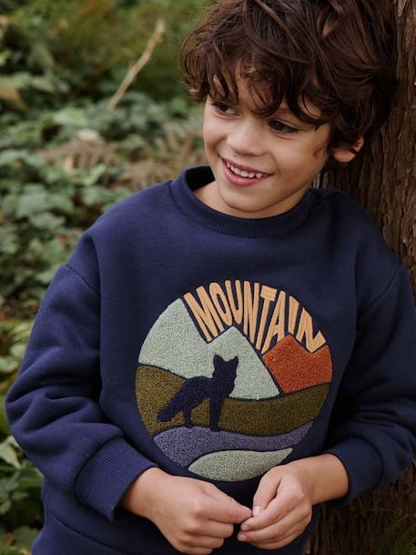 Sweat motif loup doublé polaire garçon bleu nuit 1 - vertbaudet enfant 