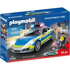 -PLAYMOBIL 70066 Porsche 911 Carrera 4S Police, 2 policiers et accessoires, Effets sonores et lumineux, Dès 4 ans