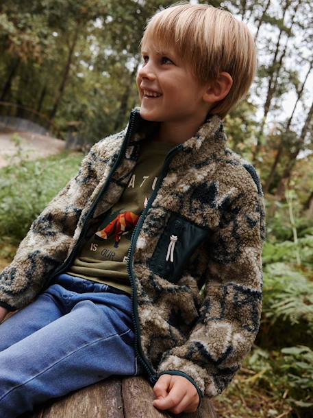 Sweat zippé garçon en polaire camouflage vert sauge 1 - vertbaudet enfant 