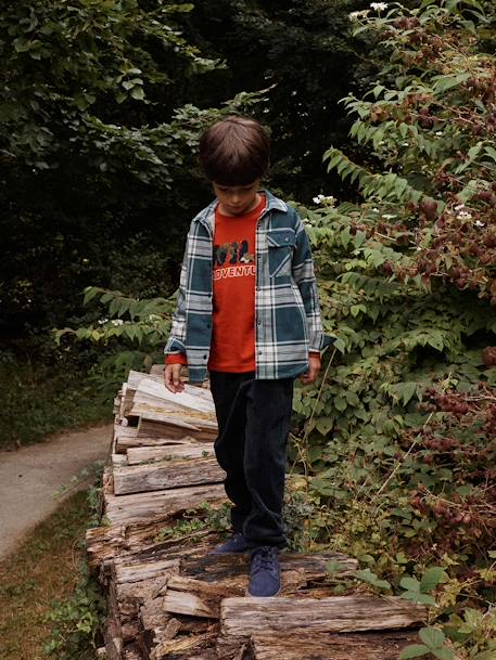 Chemise à carreaux garçon doublée sherpa carreaux vert 7 - vertbaudet enfant 