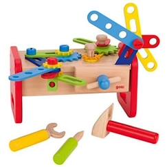 Jouet-Jeux d'imitation-Petit établi - Goki - GOLLNEST & KIESEL - Bois et plastique - 3 outils - 25 pièces de construction