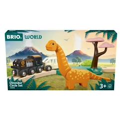 Jouet-Circuit Dinosaure - Coffret Complet 12 pièces - Action de Jeu sans Pile - Dinosaure Inclus - Circuit de Train en Bois - BRIO World