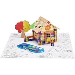 Chalet à Peindre 85 Pièces - JEUJURA - Jeu de Construction en Bois Naturel, Accessoires et Peinture Inclus, 26x24x9 cm  - vertbaudet enfant