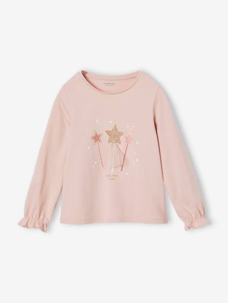 T-shirt de Noël baguettes magiques pailletées fille rose poudré 1 - vertbaudet enfant 