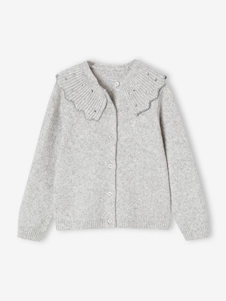 Gilet de fêtes col à strass fille gris chiné 1 - vertbaudet enfant 