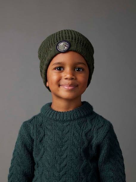 Ensemble bonnet badge dinosaure + snood garçon kaki 3 - vertbaudet enfant 