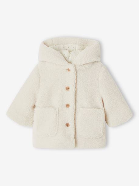 Manteau à capuche en sherpa bébé sable 1 - vertbaudet enfant 