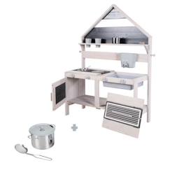 ROBA Jeu Cuisine Enfant en Forme de Maison pour Extérieur - Jouet d'Imitation avec Accessoires - Bois Massif Gris  - vertbaudet enfant