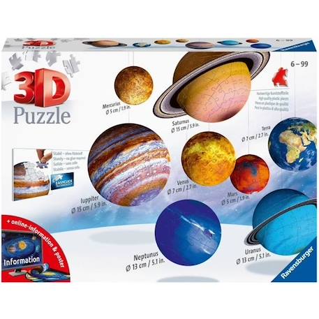 Puzzle 3D Système solaire - Ravensburger - 8 planètes - 522 pièces - Dès 6 ans BLEU 1 - vertbaudet enfant 