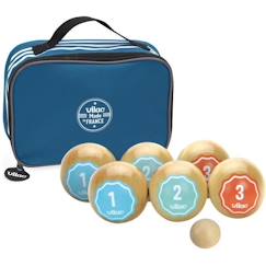 Jouet-Jeux de plein air-Jeu de pétanque en bois massif pour enfant - Vilac - Rétro - Bleu, beige et orange - Extérieur