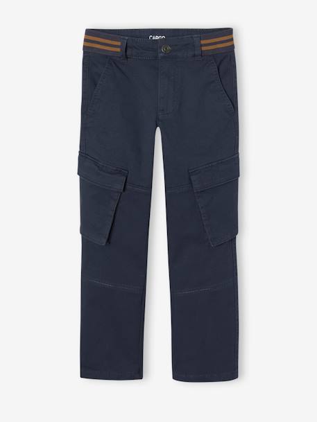 Pantalon cargo droit MorphologiK garçon tour de hanches MEDIUM bleu nuit+bronze 4 - vertbaudet enfant 