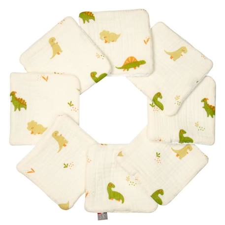 Lingettes bébé lavables 8 pièces Dino - SEVIRA KIDS - Gaze de coton - Blanc - Mixte - Lot BLANC 1 - vertbaudet enfant 