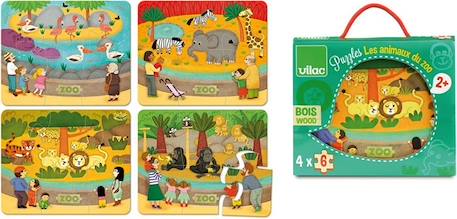 Puzzles du zoo en bois - VILAC - 4 puzzles de 6 pièces - Thème Animaux - Pour enfants de 2 ans et plus VERT 4 - vertbaudet enfant 