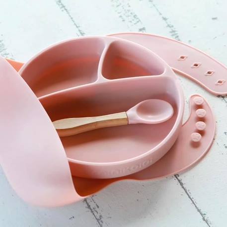 Coffret repas comme un grand Assiette Cuillère Bavoir ROSE 2 - vertbaudet enfant 