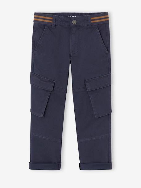 Pantalon cargo droit MorphologiK garçon tour de hanches MEDIUM bleu nuit+bronze 3 - vertbaudet enfant 