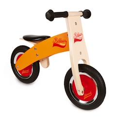 Jouet-Jeux de plein air-Tricycles, draisiennes et trottinettes-Draisiennes-Draisienne en bois Janod Little Bikloon - Orange - Dès 2 Ans - Pneus gonflables - Selle réglable