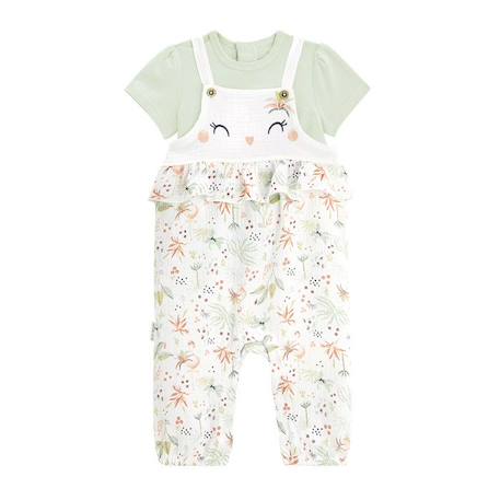 Bébé-Salopette, combinaison-Ensemble salopette bébé en gaze de coton et t-shirt Petit Paradis