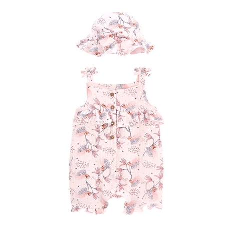 Barboteuse bébé et chapeau en gaze de coton Exotic Bird ROSE 1 - vertbaudet enfant 