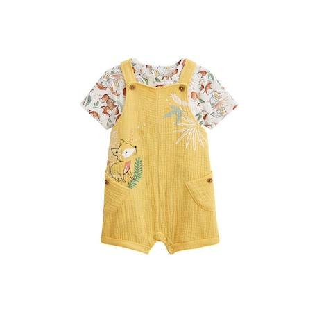 Ensemble salopette bébé en gaze de coton et t-shirt Petit Envahisseur JAUNE 1 - vertbaudet enfant 