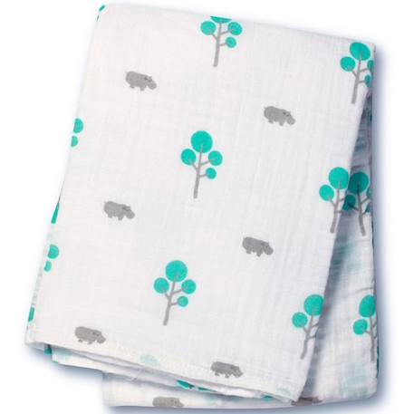 Lange en mousseline de coton Aqua Hippo 120x120 cm - Lulujo - Mixte - Blanc BLANC 1 - vertbaudet enfant 