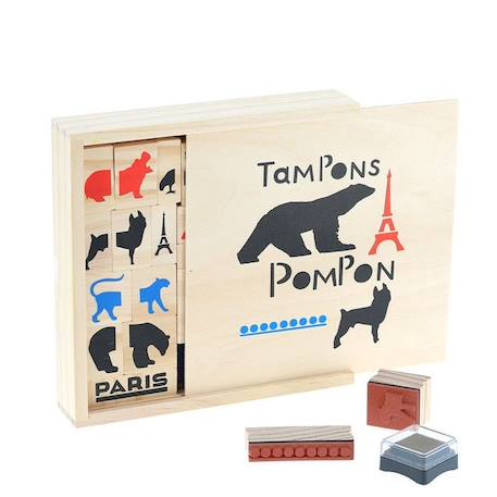 Coffret Tampons Pompon - AC-DÉCO - 23 tampons artistiques et ludiques - Bois et caoutchouc - Beige BEIGE 3 - vertbaudet enfant 