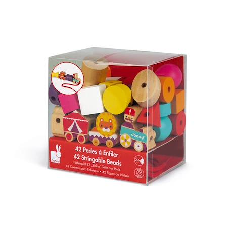 JANOD - Perles à Enfiler Cirque en Bois - Jeu d'Imagination et de Motricité - 42 perles - Dès 2 Ans ROUGE 2 - vertbaudet enfant 