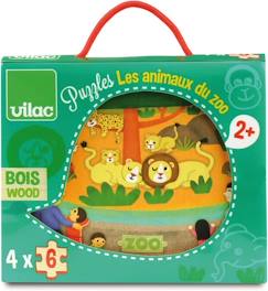 Jouet-Puzzles du zoo en bois - VILAC - 4 puzzles de 6 pièces - Thème Animaux - Pour enfants de 2 ans et plus