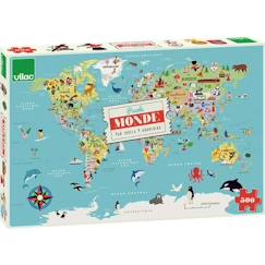 Jouet-Puzzle 500 pièces - VILAC - Carte du monde - Voyage et cartes - Jaune - Enfant