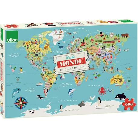 Puzzle 500 pièces - VILAC - Carte du monde - Voyage et cartes - Jaune - Enfant JAUNE 1 - vertbaudet enfant 